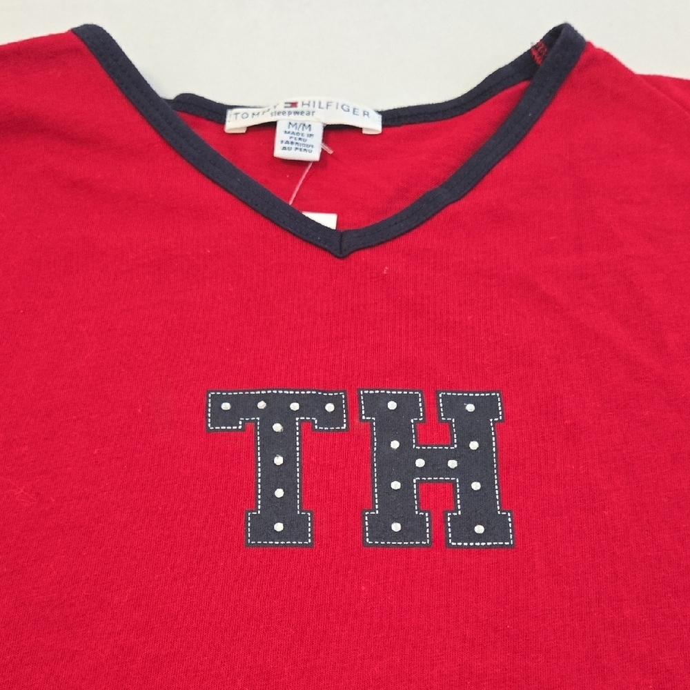 Vintage Tommy Hilfiger Red Short Sleeve Tee - Sleepwear Top- Size M - NWT